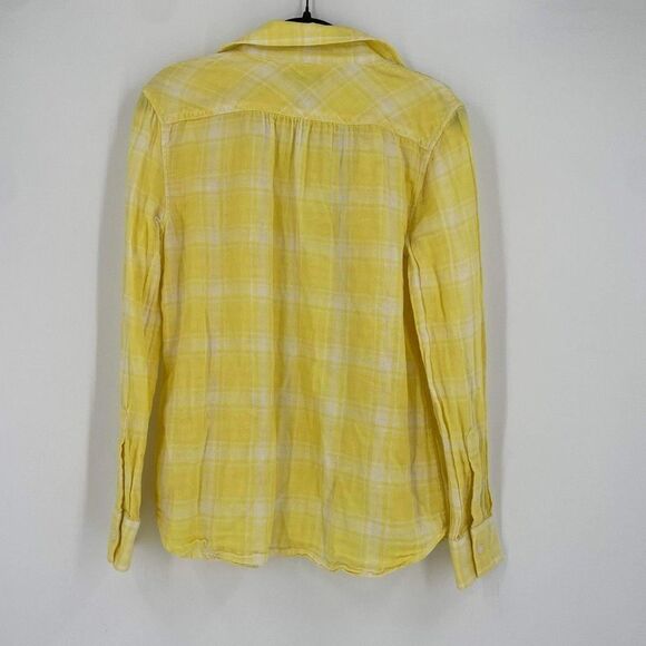 Lands' End Womens Plaid Checked Cotton Long Sleeve Button Up Shirt Yellow Size 2 - Picture 10 of 12